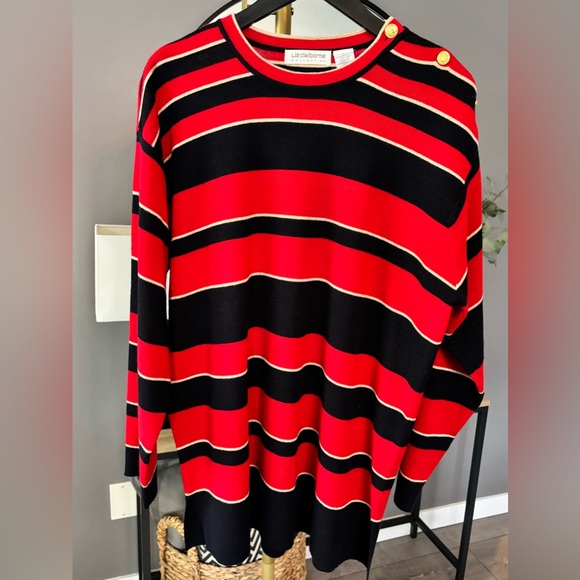 Liz Claiborne Red and Black Striped Top with Gold Trim - Picture 7 of 8